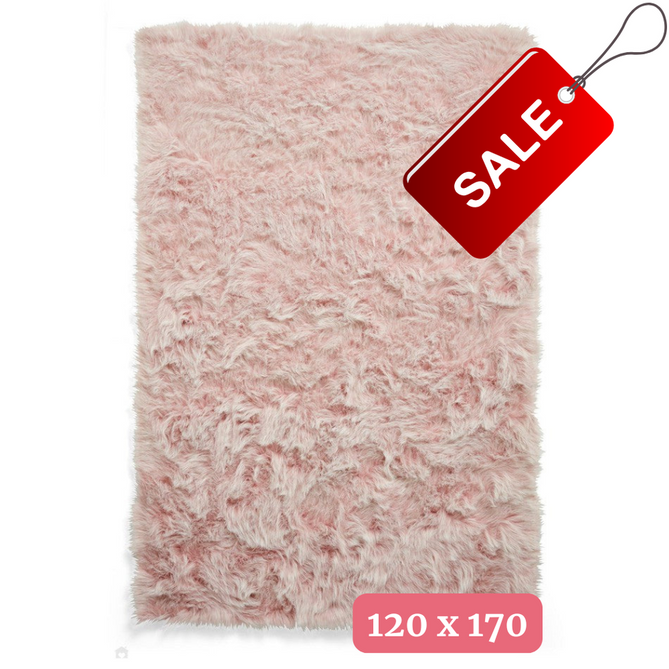 Polar Plush Plain Super Soft Fluffy Faux Fur Feel Textured Ultra Fine Yarn Acrylic Hand-Tufted Wispy Long Strand Shaggy Rose Rug 120 x 170 cm