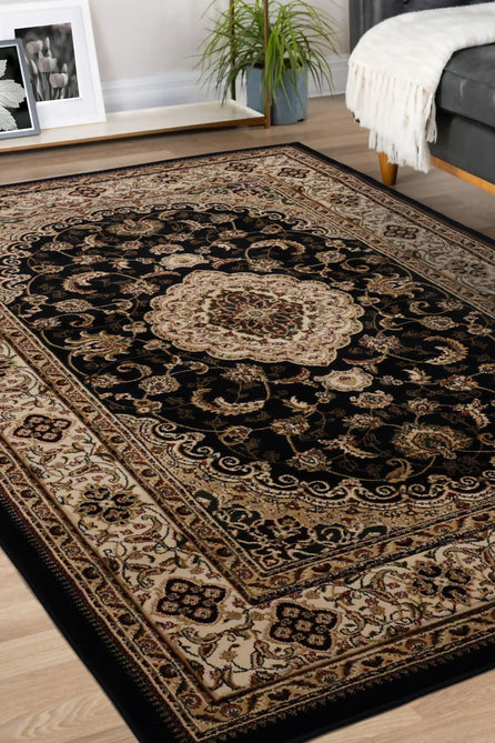 Victoria Traditional Black Rug