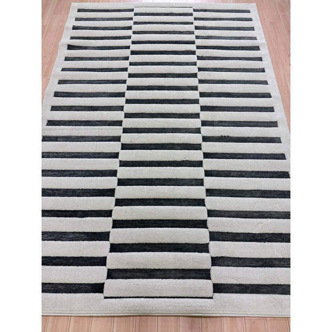 Valley Build Scandinavian Carved 3D Hi-Low Flatweave Ivory/Charcoal Grey/Monochrome Rug-Asiatic Carpets-Rug Love - The Most Loved Rug Store