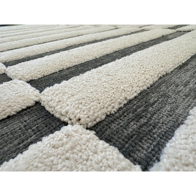 Valley Build Scandinavian Carved 3D Hi-Low Flatweave Ivory/Charcoal Grey/Monochrome Rug-Asiatic Carpets-Rug Love - The Most Loved Rug Store