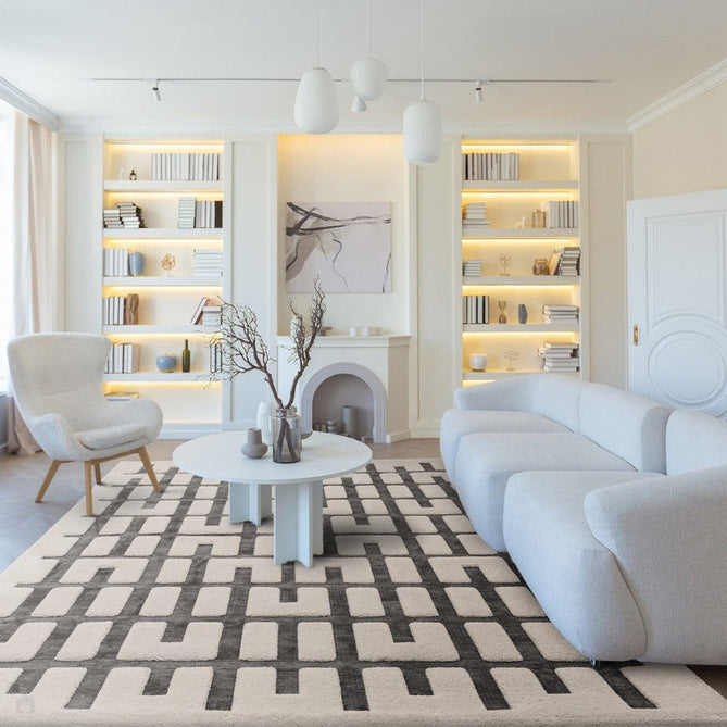 Valley Junction Scandinavian Carved 3D Hi-Low Flatweave Ivory/Charcoal Grey Rug-Asiatic Carpets-Rug Love - The Most Loved Rug Store