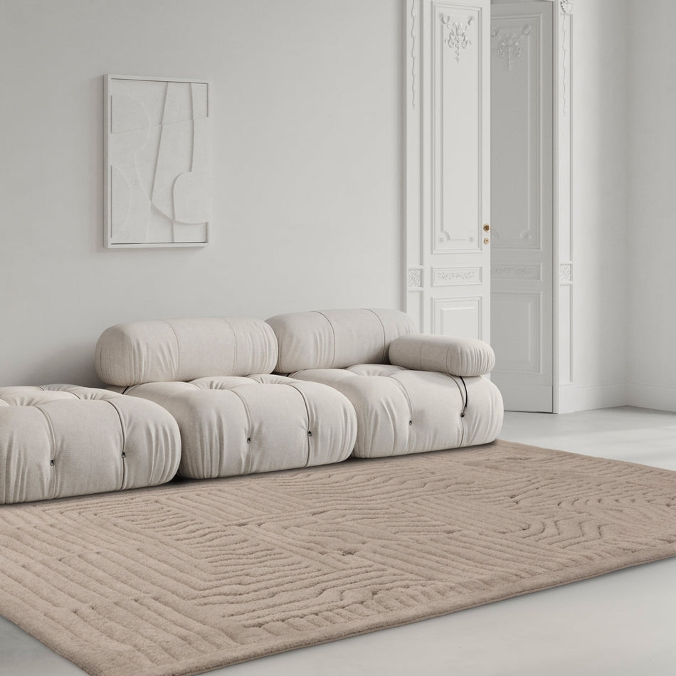 Biege Natural Rug On Sale Valley Route Scandinavian Carved 3D Hi-Low Flatweave Beige ...