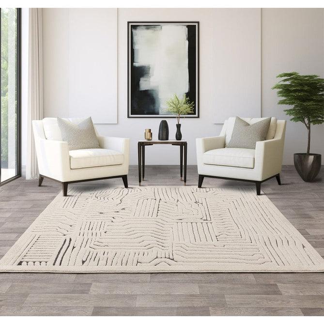 Valley Route Scandinavian Carved 3D Hi-Low Flatweave Ivory/Charcoal Grey/Cream/White Rug-Asiatic Carpets-Rug Love - The Most Loved Rug Store