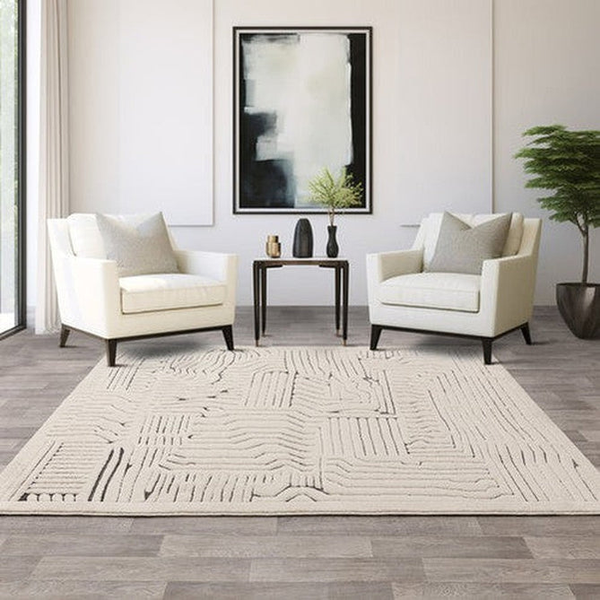 Valley Route Scandinavian Carved 3D Hi-Low Flatweave Ivory/Charcoal Grey/Cream/White Rug-Asiatic Carpets-Rug Love - The Most Loved Rug Store