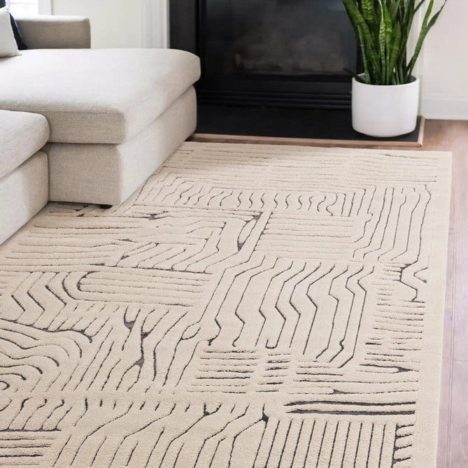 Valley Route Scandinavian Carved 3D Hi-Low Flatweave Ivory/Charcoal Grey/Cream/White Rug-Asiatic Carpets-Rug Love - The Most Loved Rug Store