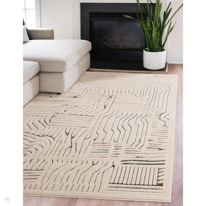 Valley Route Scandinavian Carved 3D Hi-Low Flatweave Ivory/Charcoal Grey/Cream/White Rug-Asiatic Carpets-Rug Love - The Most Loved Rug Store