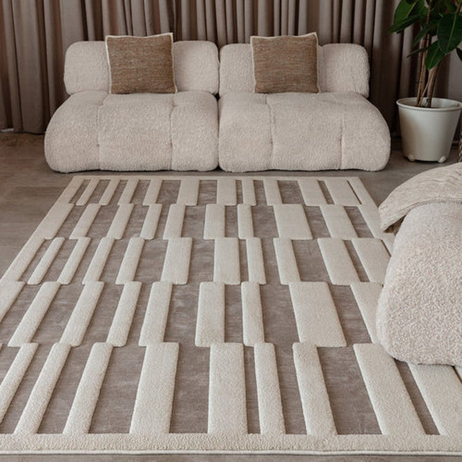 Valley Tile Scandinavian Carved 3D Hi-Low Flatweave Beige/Ivory/Natural Rug-Asiatic Carpets-Rug Love - The Most Loved Rug Store
