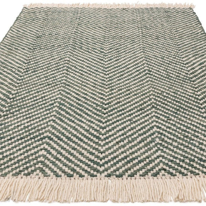 Vigo Modern Geometric Tonal Zig Zag Hand-Woven Heavyweight Textured Soft-Touch Jute & Wool Blend Chunky Loop Pile Flatweave Fringe Green/Cream Rug-Asiatic Carpets-Rug Love - The Most Loved Rug Store