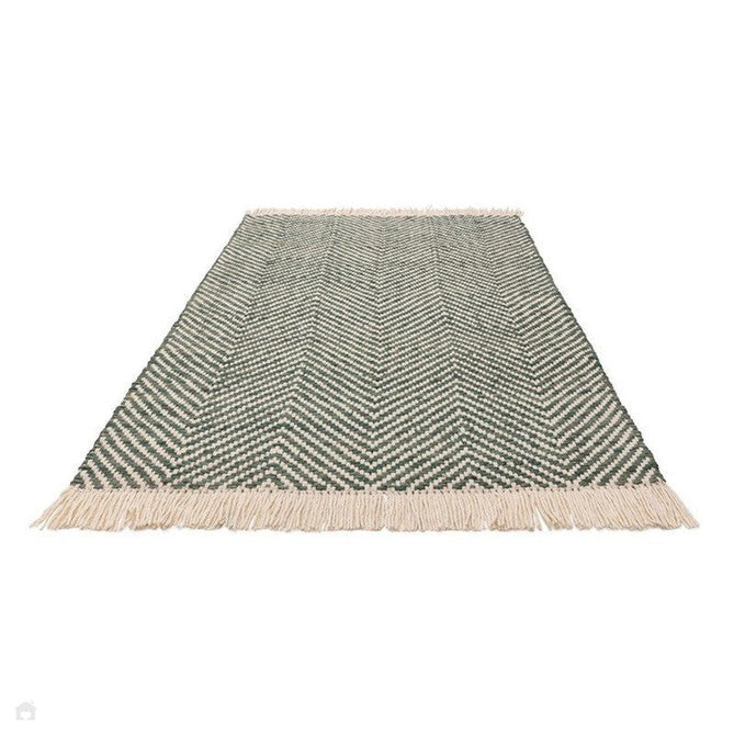 Vigo Modern Geometric Tonal Zig Zag Hand-Woven Heavyweight Textured Soft-Touch Jute & Wool Blend Chunky Loop Pile Flatweave Fringe Green/Cream Rug-Asiatic Carpets-Rug Love - The Most Loved Rug Store