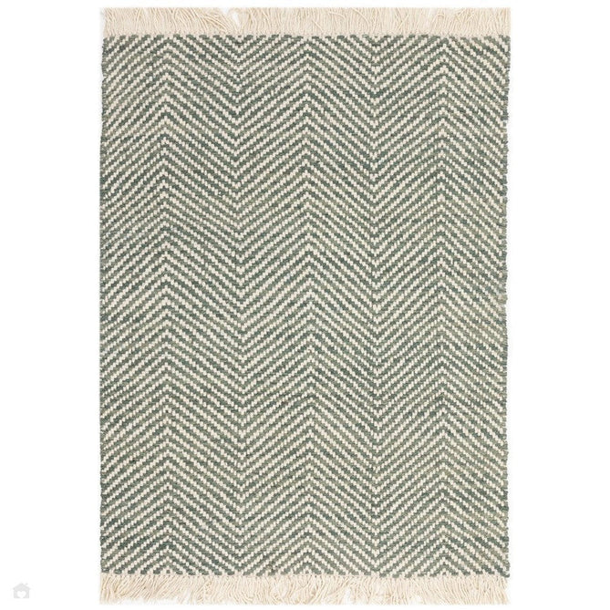 Vigo Modern Geometric Tonal Zig Zag Hand-Woven Heavyweight Textured Soft-Touch Jute & Wool Blend Chunky Loop Pile Flatweave Fringe Green/Cream Rug-Asiatic Carpets-Rug Love - The Most Loved Rug Store