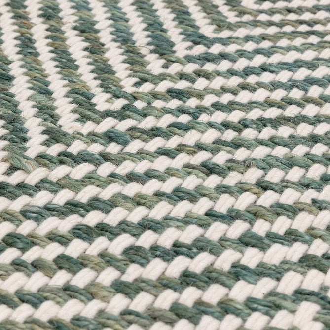 Vigo Modern Geometric Tonal Zig Zag Hand-Woven Heavyweight Textured Soft-Touch Jute & Wool Blend Chunky Loop Pile Flatweave Fringe Green/Cream Rug 200 x 290 cm