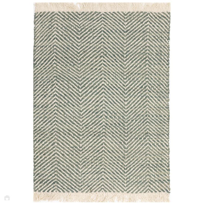 Vigo Modern Geometric Tonal Zig Zag Hand-Woven Heavyweight Textured Soft-Touch Jute & Wool Blend Chunky Loop Pile Flatweave Fringe Green/Cream Rug 200 x 290 cm