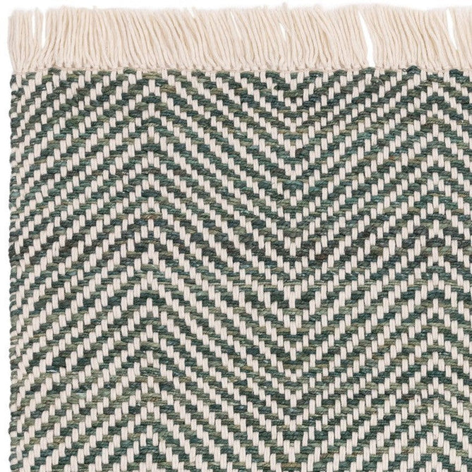 Vigo Modern Geometric Tonal Zig Zag Hand-Woven Heavyweight Textured Soft-Touch Jute & Wool Blend Chunky Loop Pile Flatweave Fringe Green/Cream Rug 200 x 290 cm