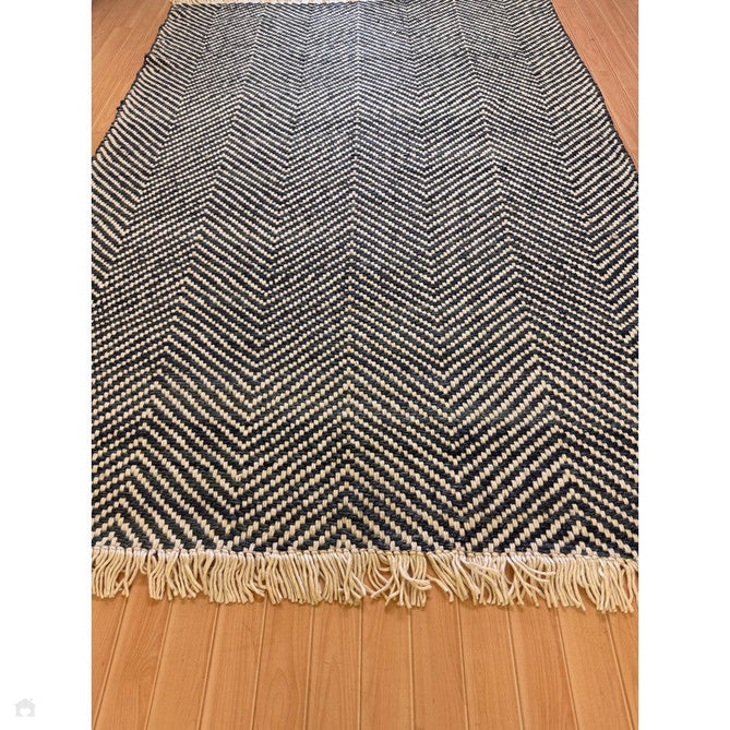 Vigo Modern Geometric Tonal Zig Zag Hand-Woven Heavyweight Textured Soft-Touch Jute & Wool Blend Chunky Loop Pile Flatweave Fringe Navy/Cream Rug-Asiatic Carpets-Rug Love - The Most Loved Rug Store