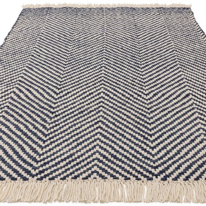 Vigo Modern Geometric Tonal Zig Zag Hand-Woven Heavyweight Textured Soft-Touch Jute & Wool Blend Chunky Loop Pile Flatweave Fringe Navy/Cream Rug-Asiatic Carpets-Rug Love - The Most Loved Rug Store