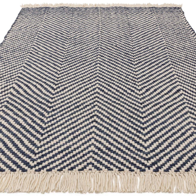Vigo Modern Geometric Tonal Zig Zag Hand-Woven Heavyweight Textured Soft-Touch Jute & Wool Blend Chunky Loop Pile Flatweave Fringe Navy/Cream Rug-Asiatic Carpets-Rug Love - The Most Loved Rug Store