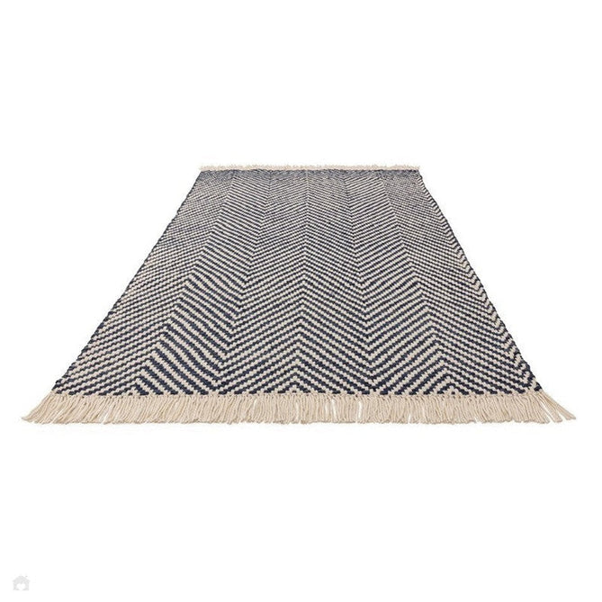 Vigo Modern Geometric Tonal Zig Zag Hand-Woven Heavyweight Textured Soft-Touch Jute & Wool Blend Chunky Loop Pile Flatweave Fringe Navy/Cream Rug-Asiatic Carpets-Rug Love - The Most Loved Rug Store