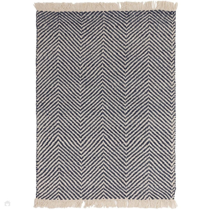 Vigo Modern Geometric Tonal Zig Zag Hand-Woven Heavyweight Textured Soft-Touch Jute & Wool Blend Chunky Loop Pile Flatweave Fringe Navy/Cream Rug-Asiatic Carpets-Rug Love - The Most Loved Rug Store