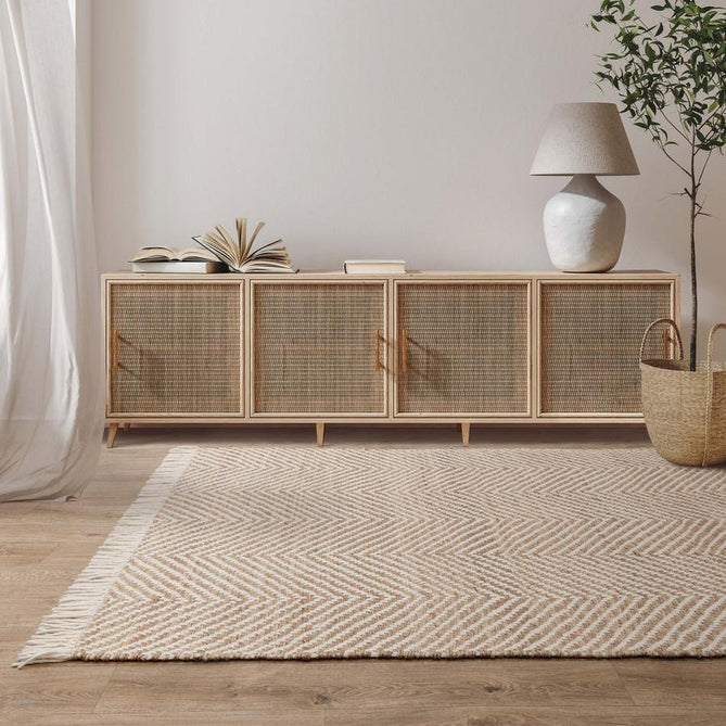 Vigo Modern Geometric Tonal Zig Zag Hand-Woven Heavyweight Textured Soft-Touch Jute & Wool Blend Chunky Loop Pile Flatweave Fringe Sand/Cream Rug-Asiatic Carpets-Rug Love - The Most Loved Rug Store