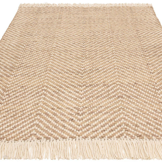 Vigo Modern Geometric Tonal Zig Zag Hand-Woven Heavyweight Textured Soft-Touch Jute & Wool Blend Chunky Loop Pile Flatweave Fringe Sand/Cream Rug-Asiatic Carpets-Rug Love - The Most Loved Rug Store