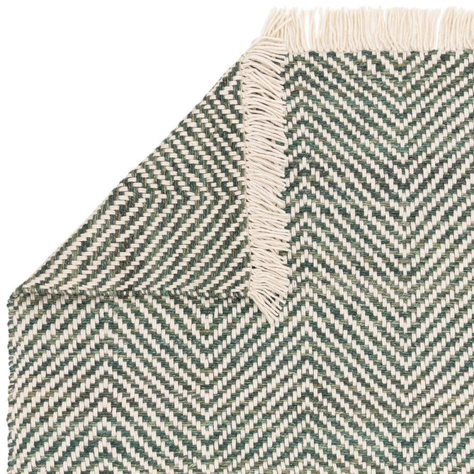 Vigo Modern Geometric Tonal Zig Zag Hand-Woven Heavyweight Textured Soft-Touch Jute & Wool Blend Chunky Loop Pile Flatweave Fringe Green/Cream Rug 200 x 290 cm