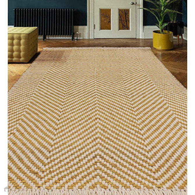 Vigo Modern Geometric Zig Zag Hand-Woven Jute Mix Soft-Touch Boho Flatweave Ochre/Cream Rug-Asiatic Carpets-Rug Love - The Most Loved Rug Store