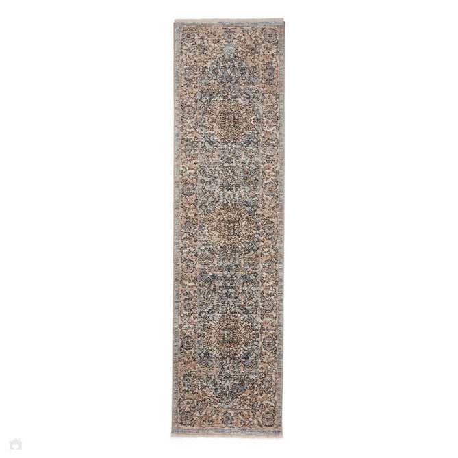 Vintage 35013 Traditional Distressed Kashan Medallion Border Soft-Touch Blue/Cream/Beige Runner-Think Rugs-Rug Love - The Most Loved Rug Store