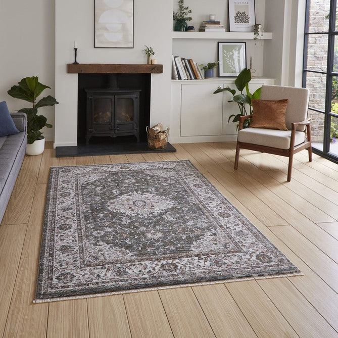 Vintage 35013 Traditional Distressed Kashan Medallion Border Soft-Touch Green/Beige/Cream Rug-Think Rugs-Rug Love - The Most Loved Rug Store