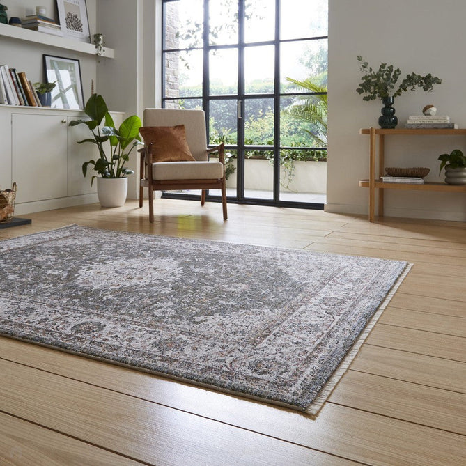 Vintage 35013 Traditional Distressed Kashan Medallion Border Soft-Touch Green/Beige/Cream Rug-Think Rugs-Rug Love - The Most Loved Rug Store