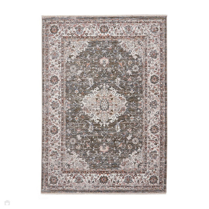 Vintage 35013 Traditional Distressed Kashan Medallion Border Soft-Touch Green/Beige/Cream Rug-Think Rugs-Rug Love - The Most Loved Rug Store