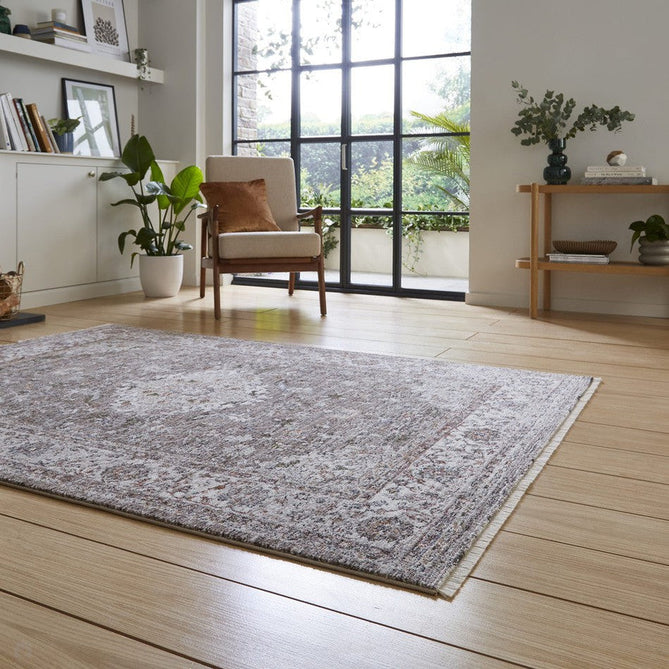 Vintage 35013 Traditional Distressed Kashan Medallion Border Soft-Touch Grey/Beige/Cream Runner-Think Rugs-Rug Love - The Most Loved Rug Store