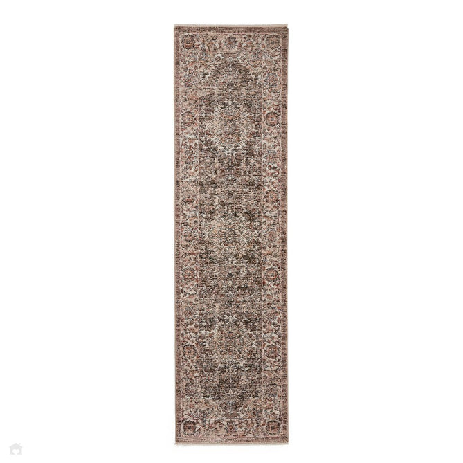 Vintage 35013 Traditional Distressed Kashan Medallion Border Soft-Touch Grey/Beige/Cream Runner-Think Rugs-Rug Love - The Most Loved Rug Store