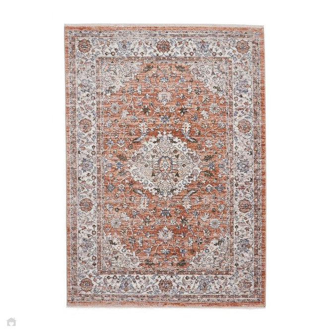 Vintage 35013 Traditional Distressed Kashan Medallion Border Soft-Touch Terracotta Rug 160 x 230 cm-Shop Returns-Rug Love - The Most Loved Rug Store
