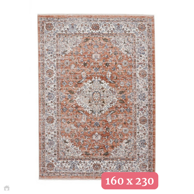 Vintage 35013 Traditional Distressed Kashan Medallion Border Soft-Touch Terracotta Rug 160 x 230 cm-Shop Returns-Rug Love - The Most Loved Rug Store