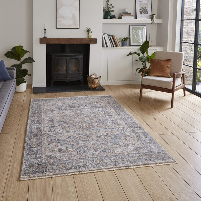 Vintage 35018 Traditional Distressed Heriz Medallion Border Soft-Touch Cream/Blue/Beige/Terra Rug-Think Rugs-Rug Love - The Most Loved Rug Store