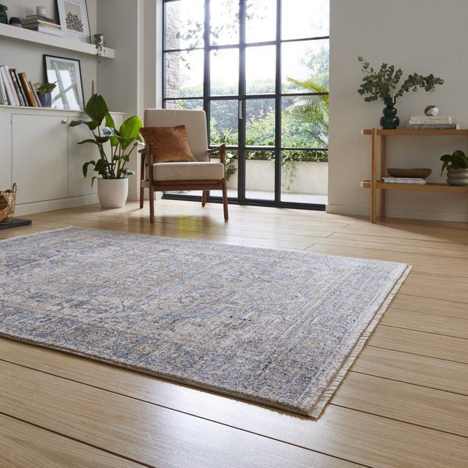 Vintage 35018 Traditional Distressed Heriz Medallion Border Soft-Touch Cream/Blue/Beige/Terra Rug-Think Rugs-Rug Love - The Most Loved Rug Store