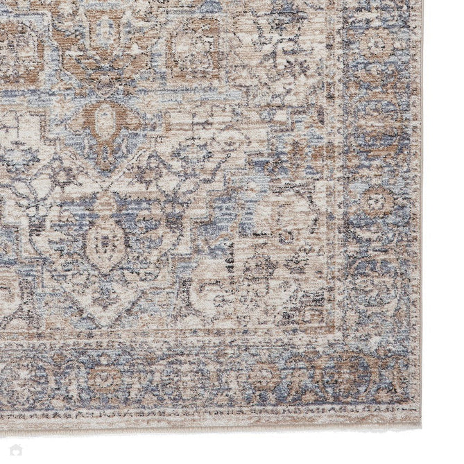Vintage 35018 Traditional Distressed Heriz Medallion Border Soft-Touch Cream/Blue/Beige/Terra Rug-Think Rugs-Rug Love - The Most Loved Rug Store