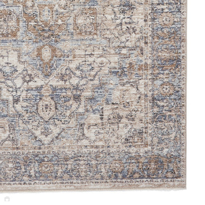 Vintage 35018 Traditional Distressed Heriz Medallion Border Soft-Touch Cream/Blue/Beige/Terra Runner-Think Rugs-Rug Love - The Most Loved Rug Store