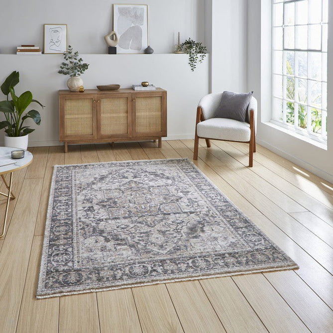 Vintage 35018 Traditional Distressed Heriz Medallion Border Soft-Touch Cream/Green/Beige/Terra Rug-Think Rugs-Rug Love - The Most Loved Rug Store