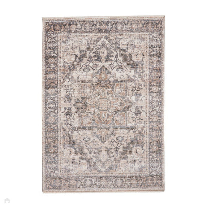 Vintage 35018 Traditional Distressed Heriz Medallion Border Soft-Touch Cream/Green/Beige/Terra Rug-Think Rugs-Rug Love - The Most Loved Rug Store