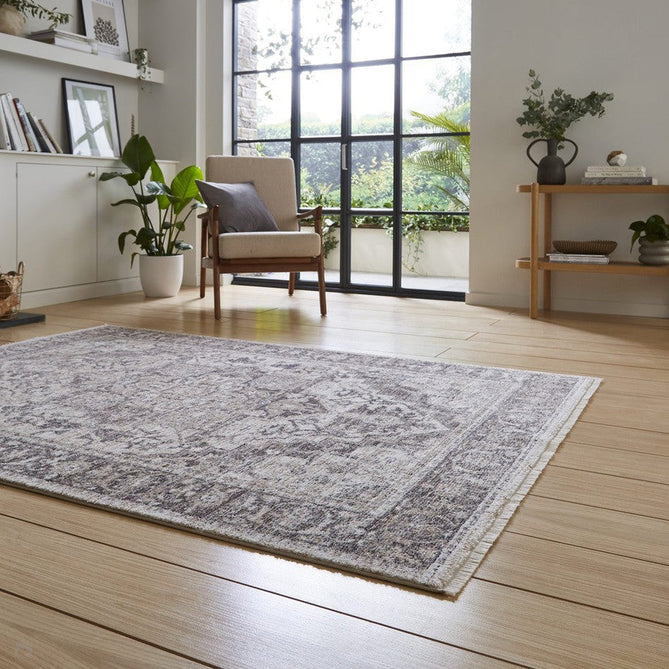 Vintage 35018 Traditional Distressed Heriz Medallion Border Soft-Touch Cream/Grey/Beige Rug-Think Rugs-Rug Love - The Most Loved Rug Store