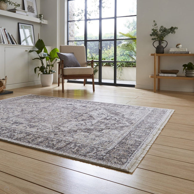 Vintage 35018 Traditional Distressed Heriz Medallion Border Soft-Touch Grey Runner-Think Rugs-Rug Love - The Most Loved Rug Store