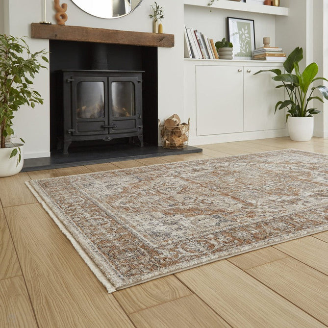 Vintage 35018 Traditional Distressed Heriz Medallion Border Soft-Touch Terracotta Runner-Think Rugs-Rug Love - The Most Loved Rug Store