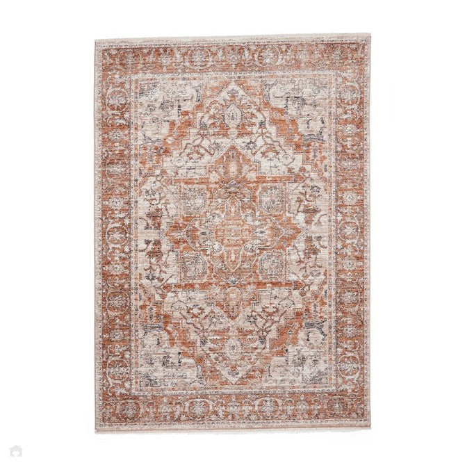 Vintage 35018 Traditional Distressed Heriz Medallion Border Soft-Touch Terracotta Runner-Think Rugs-Rug Love - The Most Loved Rug Store