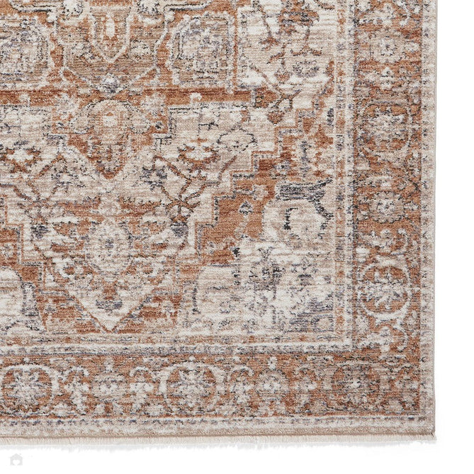 Vintage 35018 Traditional Distressed Heriz Medallion Border Soft-Touch Terracotta Runner-Think Rugs-Rug Love - The Most Loved Rug Store