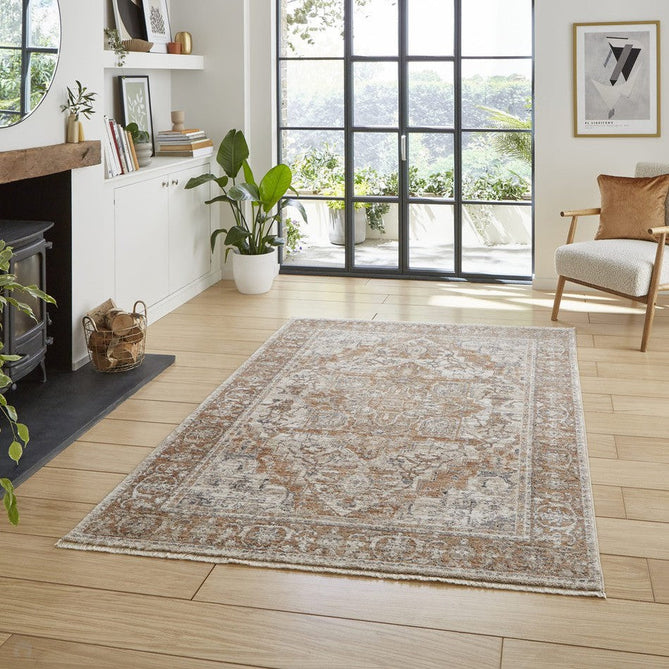 Vintage 35018 Traditional Distressed Heriz Medallion Border Soft-Touch Terracotta Runner-Think Rugs-Rug Love - The Most Loved Rug Store