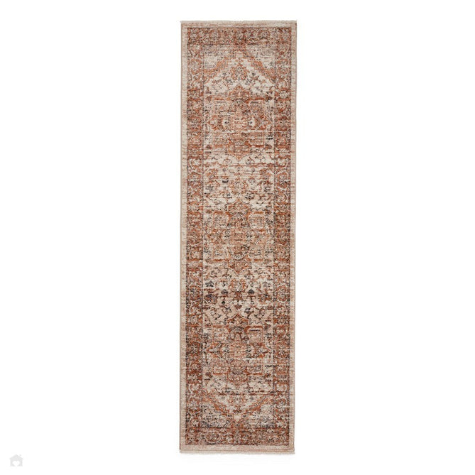 Vintage 35018 Traditional Distressed Heriz Medallion Border Soft-Touch Terracotta Runner-Think Rugs-Rug Love - The Most Loved Rug Store