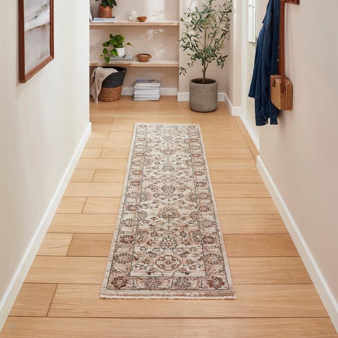 Vintage 35027 Traditional Distressed Koum Floral Vine Border Soft-Touch Beige/Brown Runner-Think Rugs-Rug Love - The Most Loved Rug Store