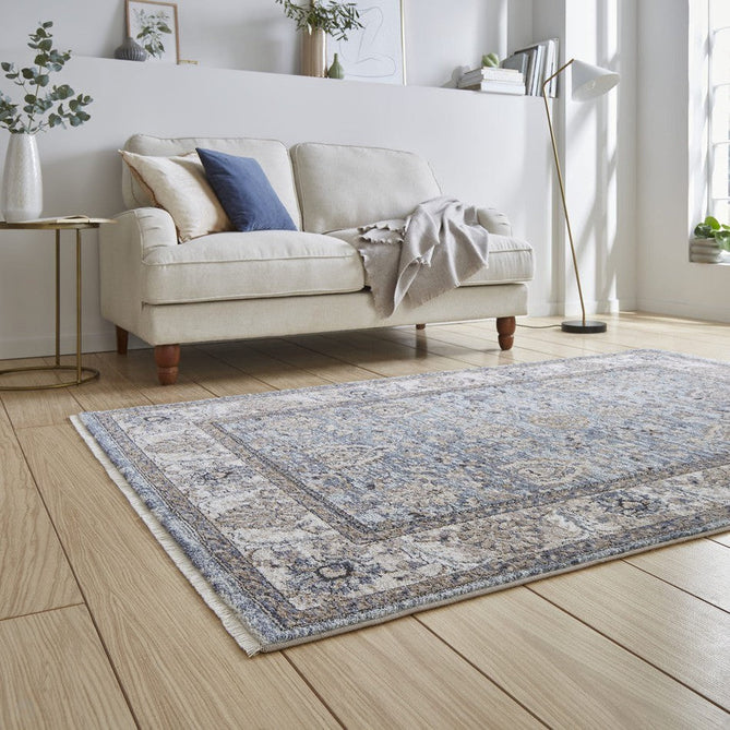 Vintage 35027 Traditional Distressed Koum Floral Vine Border Soft-Touch Blue Runner-Think Rugs-Rug Love - The Most Loved Rug Store