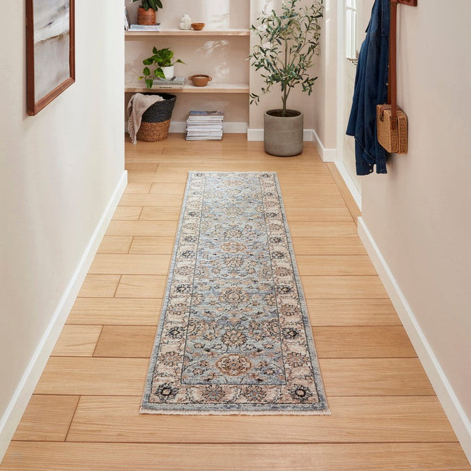 Vintage 35027 Traditional Distressed Koum Floral Vine Border Soft-Touch Blue Runner-Think Rugs-Rug Love - The Most Loved Rug Store